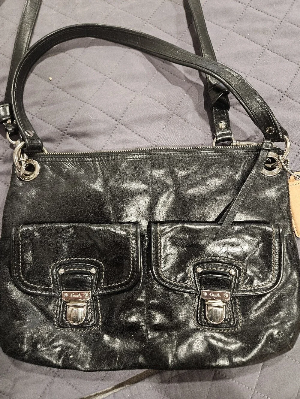 Coach Black Leather Crossbody Bag with Front Pockets